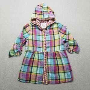 Produce Company Shirt Womens Medium Plaid Button Up Hooded‎ Top